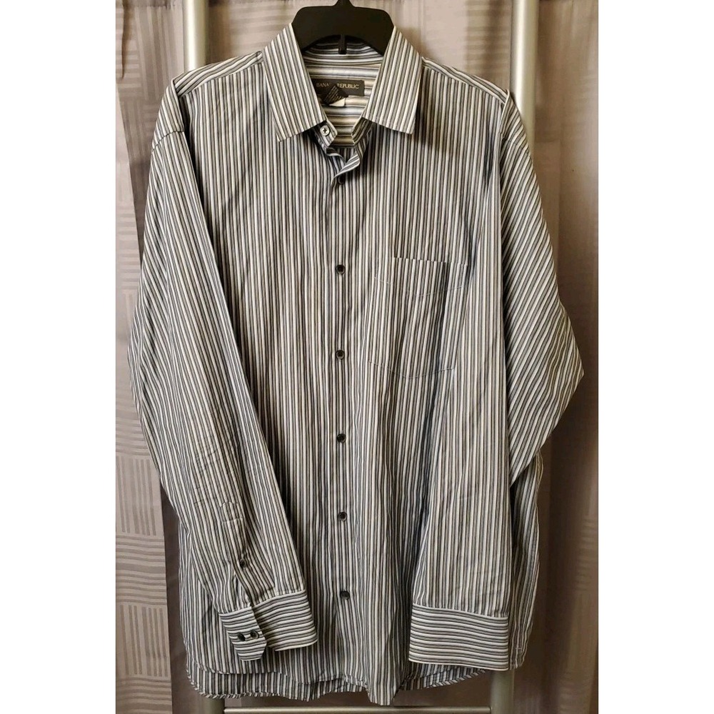 Banana Republic‎ Multi-colored White Striped Button Front Top Shirt Size Large